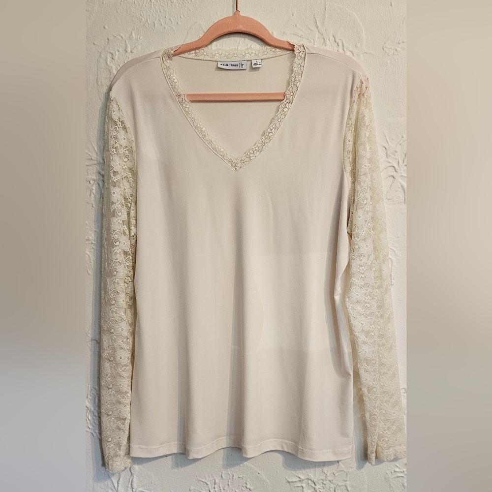 Susan Graver Liquid Knit And Lace Women's Top Large